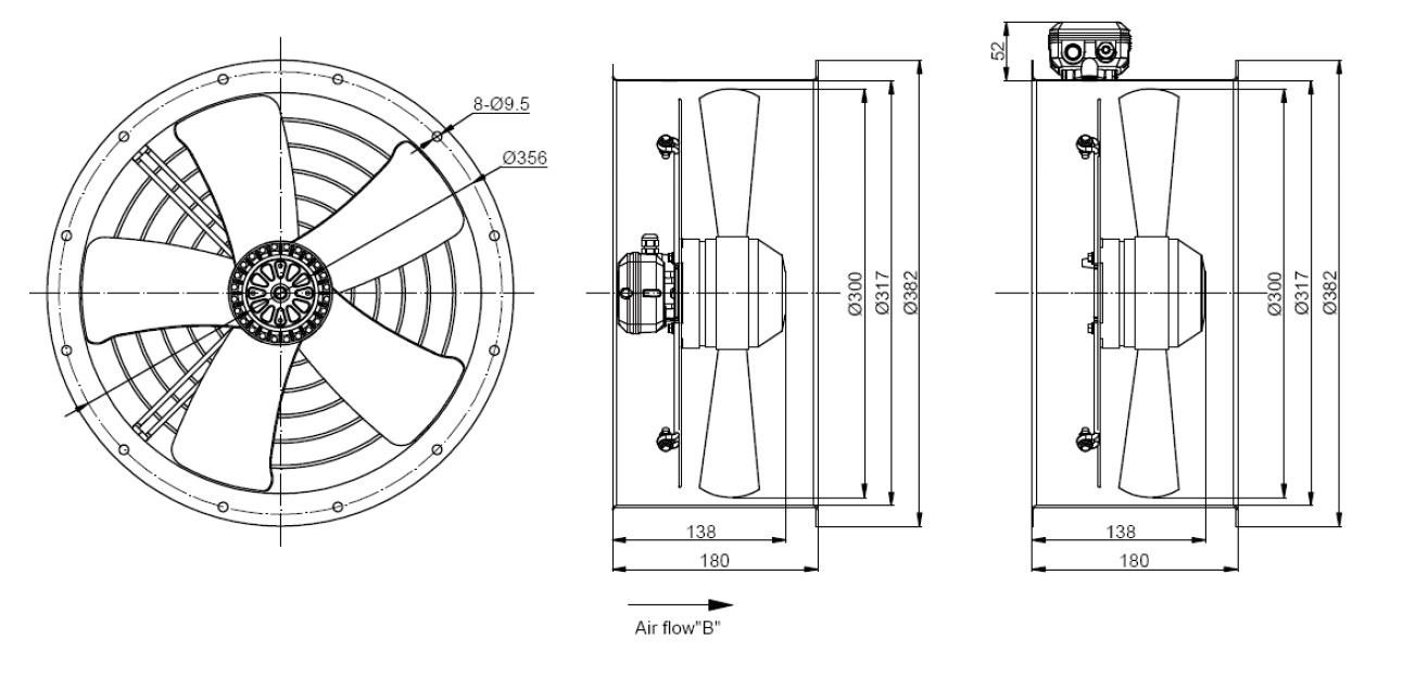 Shuft AXW 2E300-B-T вентилятор осевой вытяжной в цилиндрическом корпусе