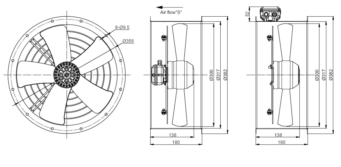 Shuft AXW 2E300-S-T осевой вентилятор в цилиндрическом корпусе, приточное исполнение