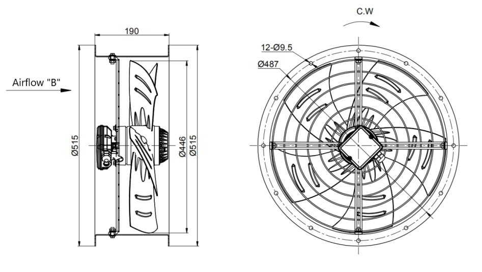 Shuft AXW 4E450-B-T вентилятор осевой вытяжной в цилиндрическом корпусе