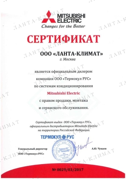 Сертификат Mitsubishi Electric